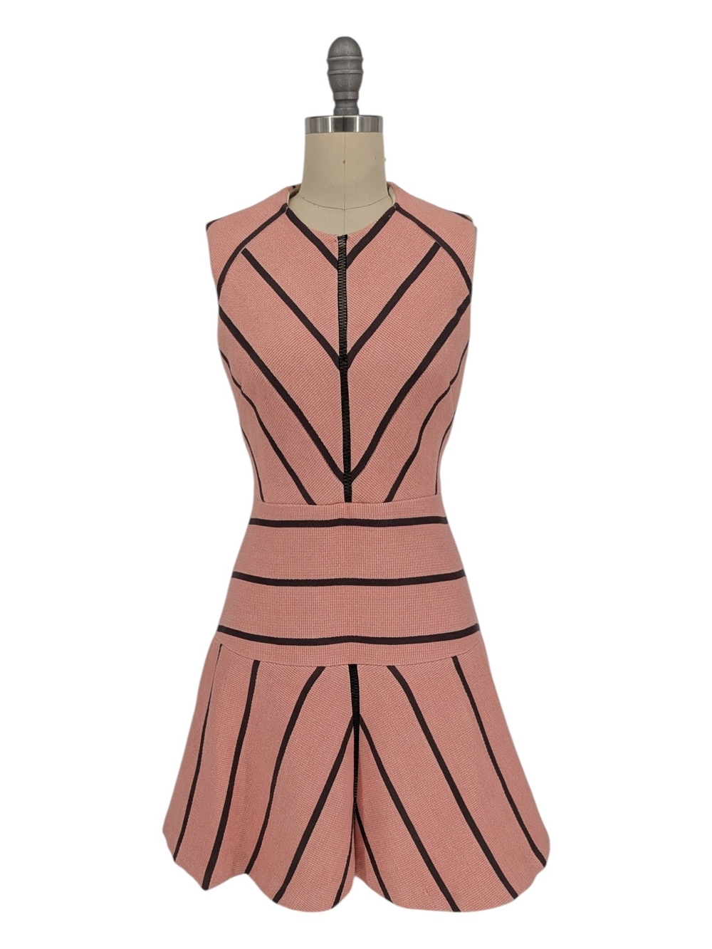 11350 Sandro Paris Rappery Tweed Chervon Dress Pink Brown size Small preppy